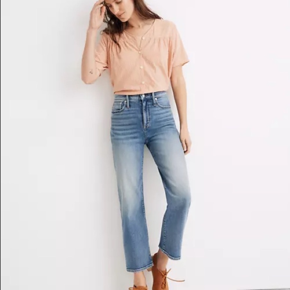 Paint-stained Madewell Slim Wide Leg Crop Jeans